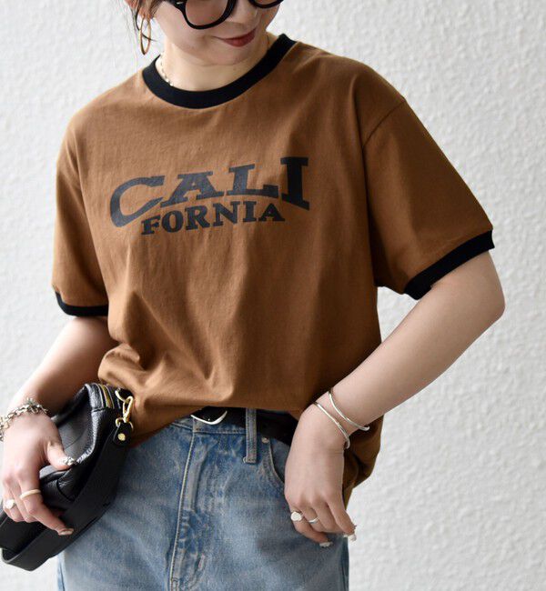 SHIPS any「《一部追加予約》【SHIPS any別注】THE KNiTS:〈洗濯機可能〉ロゴ プリント リンガー TEE」|Tシャツ・カットソー|ブラウン