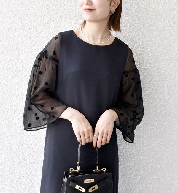 SHIPS any「《予約》SHIPS any:〈手洗い可能〉シアー ドット コンビ ワンピース ［NAVY BLUE］」|ワンピース|ネイビー