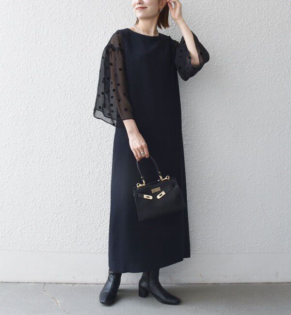 SHIPS any「《予約》SHIPS any:〈手洗い可能〉シアー ドット コンビ ワンピース ［NAVY BLUE］」|ワンピース|