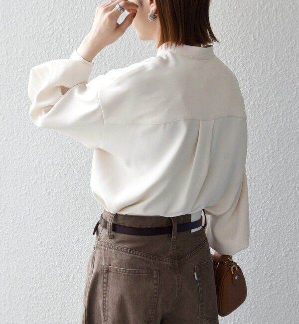 SHIPS any「《予約》〈手洗い可能〉リボン モチーフ スタンドカラー シャツ ブラウス［NAVY BLUE］」|シャツ・ブラウス|