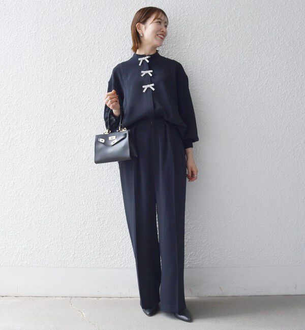SHIPS any「《予約》〈手洗い可能〉リボン モチーフ スタンドカラー シャツ ブラウス［NAVY BLUE］」|シャツ・ブラウス|