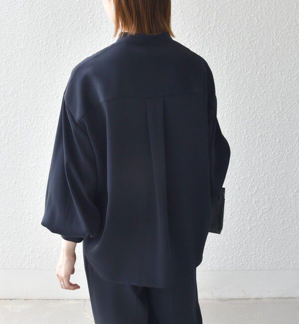 SHIPS any「《予約》〈手洗い可能〉リボン モチーフ スタンドカラー シャツ ブラウス［NAVY BLUE］」|シャツ・ブラウス|