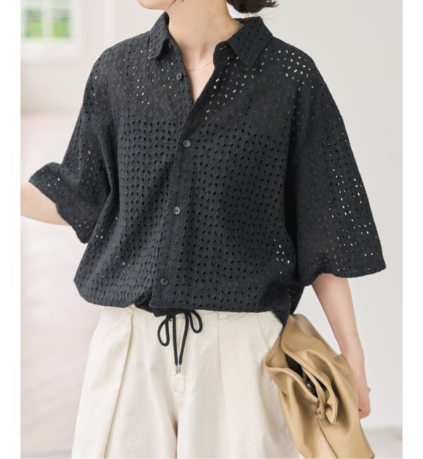 Spick and Span「《セットアップ可》カットワークエンブロイダリーハーフスリーブシャツ」|シャツ・ブラウス|
