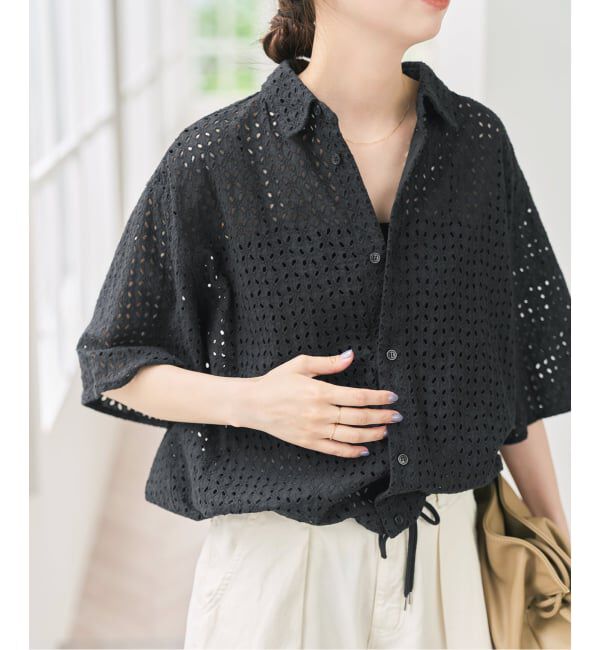 Spick and Span「《セットアップ可》カットワークエンブロイダリーハーフスリーブシャツ」|シャツ・ブラウス|