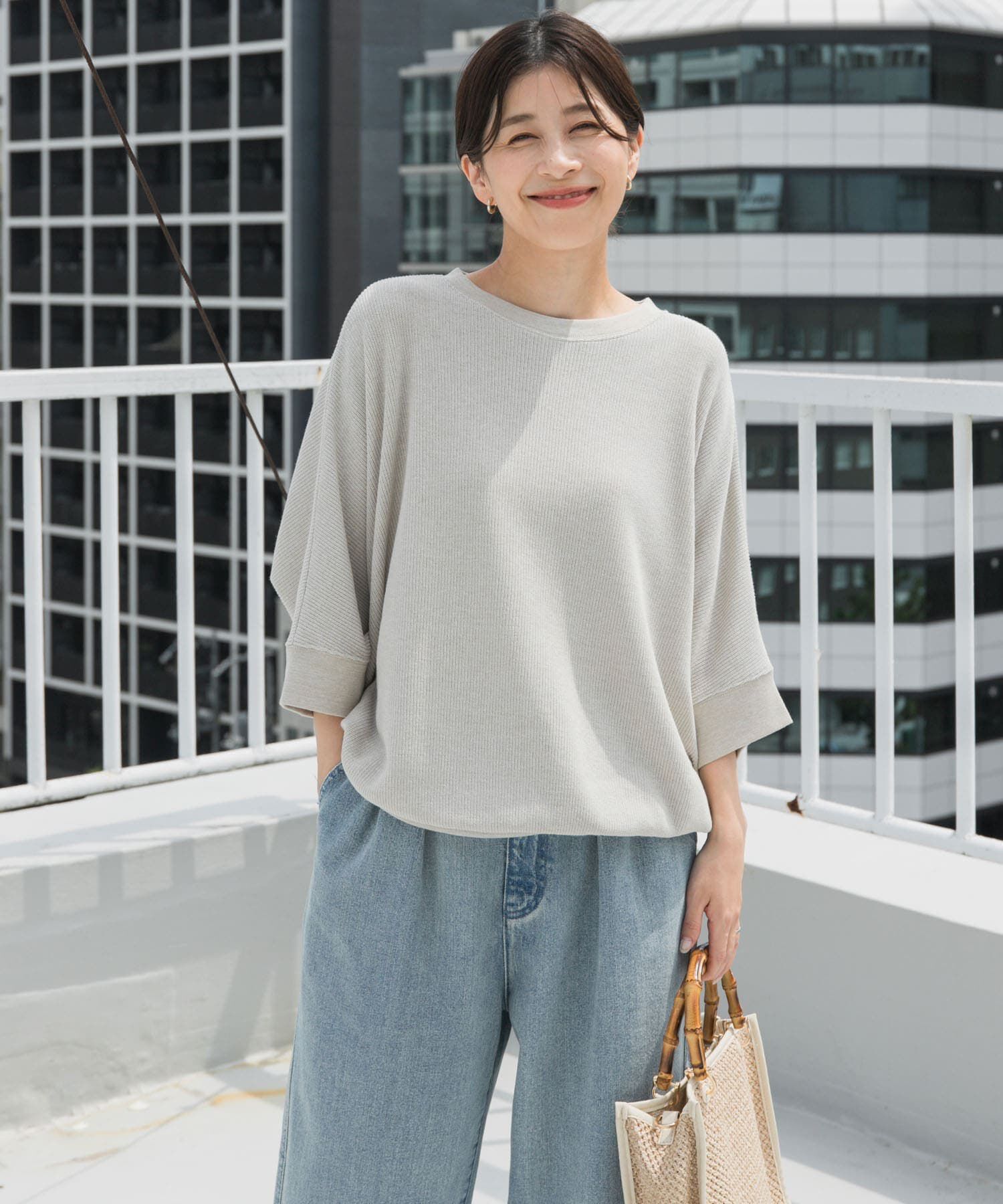 URBAN RESEARCH DOORS「タックフライスワイドTシャツ」|Tシャツ・カットソー|ライトベージュ