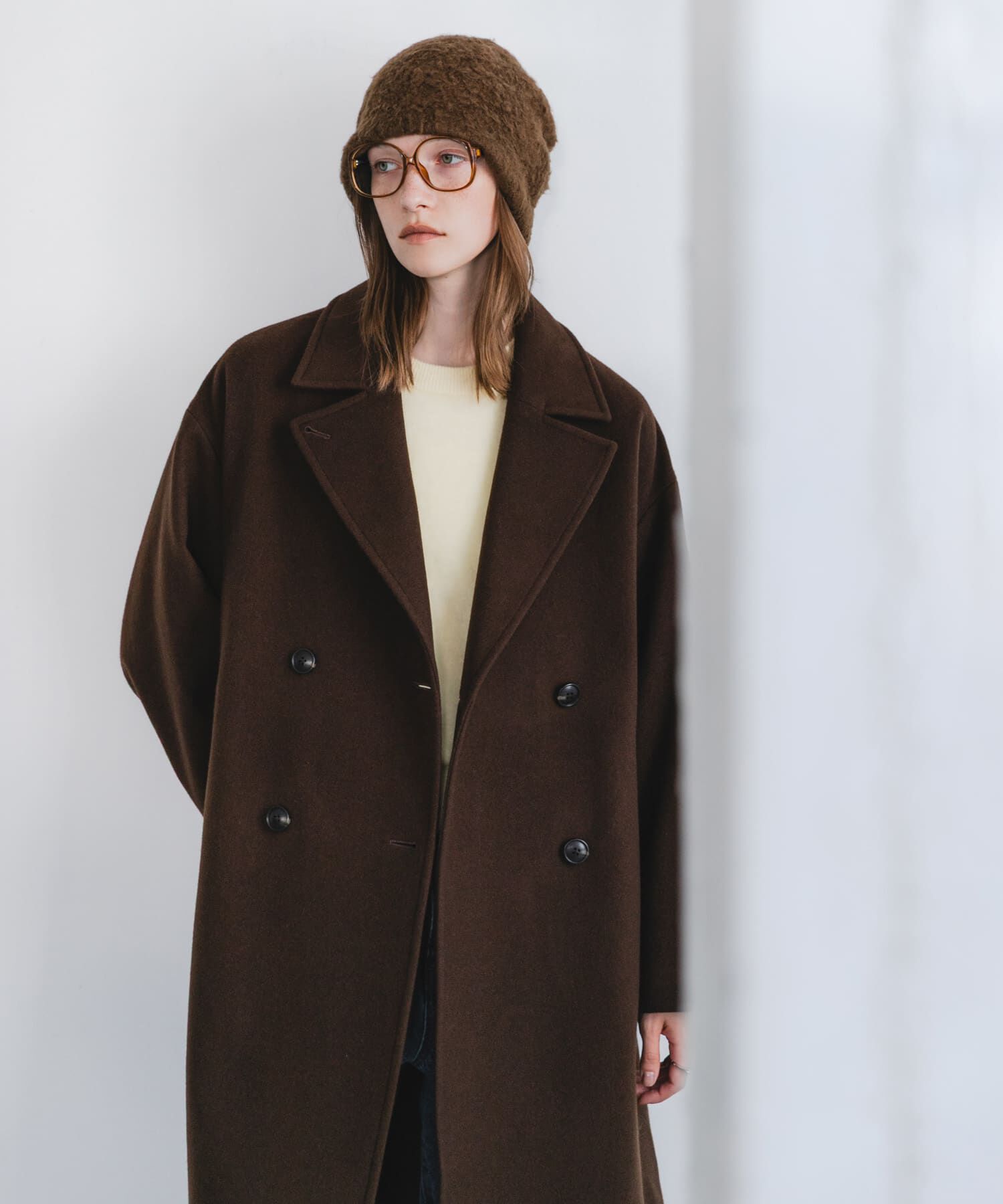 URBAN RESEARCH「スーパー140ウールチェスターコート」|ノーカラーコート|ブラウン