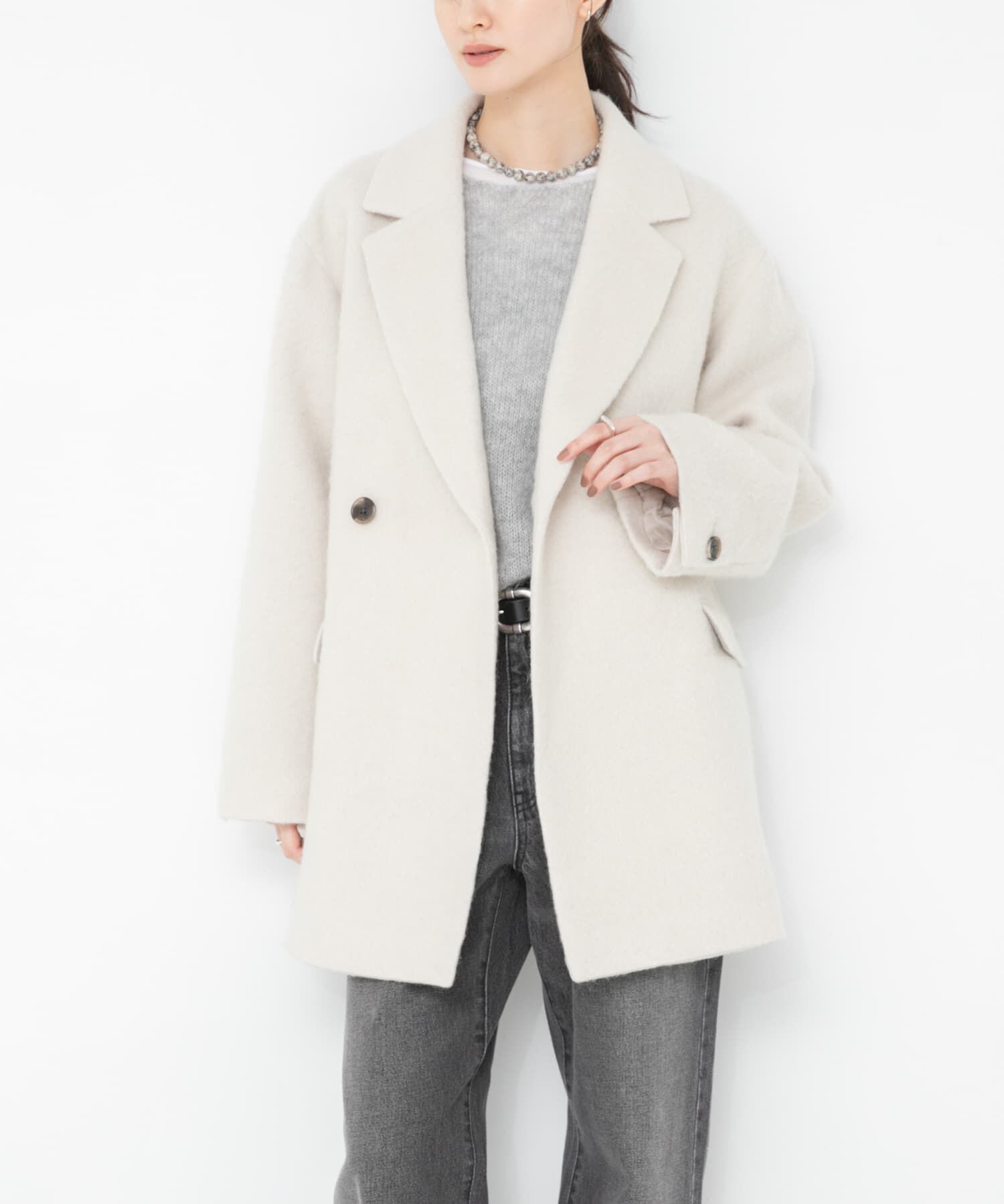 URBAN RESEARCH「ウールブレンドシャギーコート」|ノーカラーコート|グレー系その他