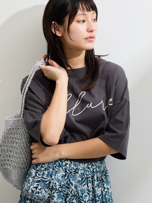 Samansa Mos2「バイオ加工ロゴプリントワイドTシャツ」|Tシャツ・カットソー|