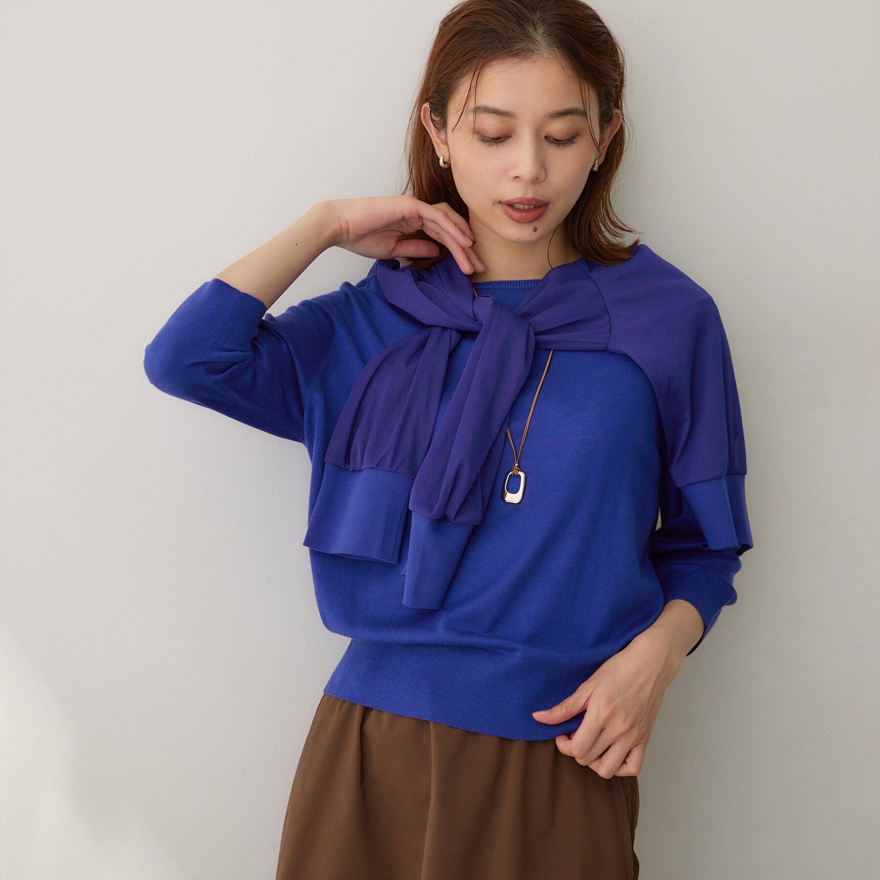 UNTITLED「【薄手ニット/オンオフ使える】ファインゲージニットプルオーバー」|ニット・セーター|ブルー(093)