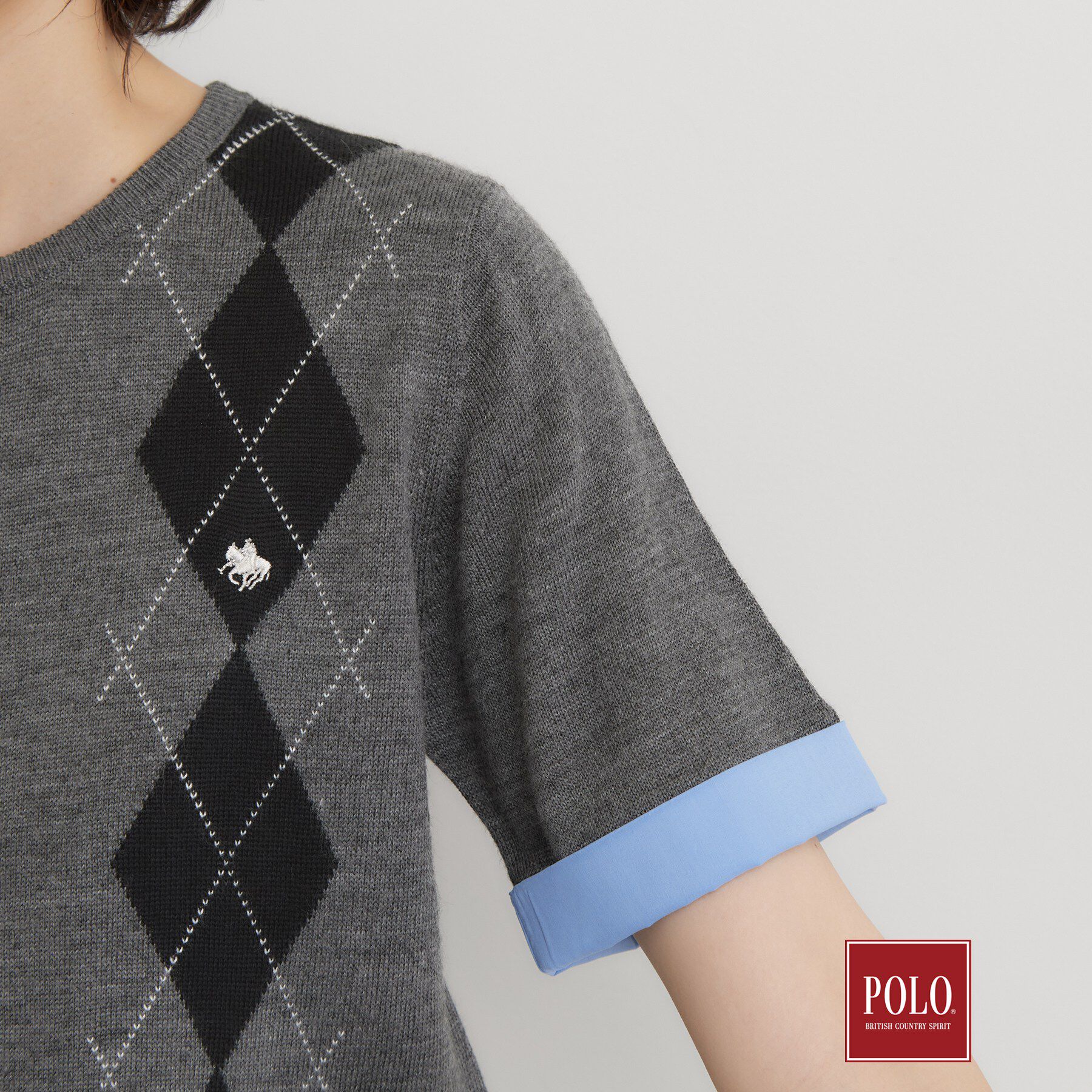 THE SHOP TK「POLO BCS/アーガイル5分袖ニット」|ニット・セーター|