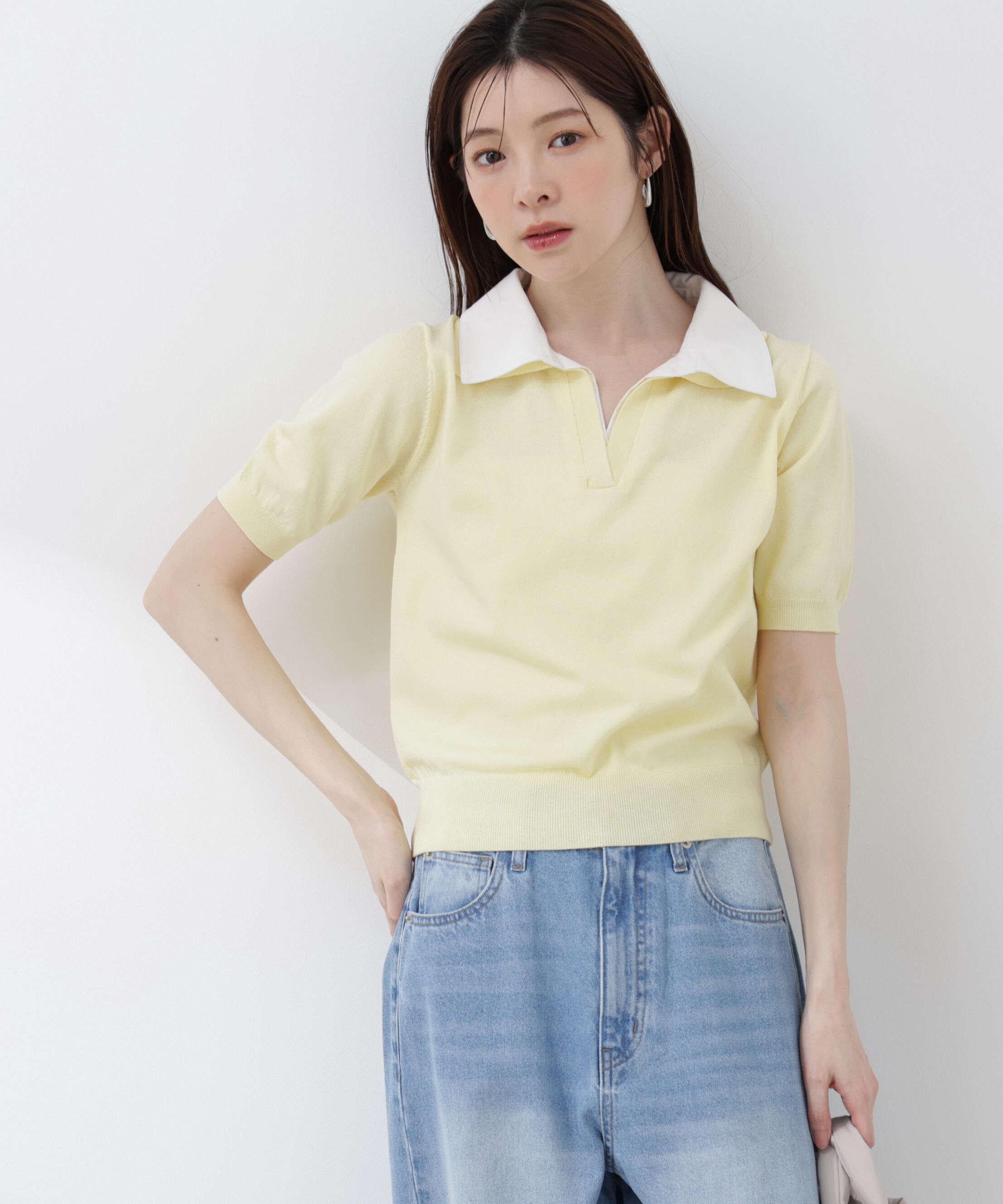PROPORTION BODY DRESSING「〈a/mie〉レイヤード風ポロニット 26SS」|カーディガン|