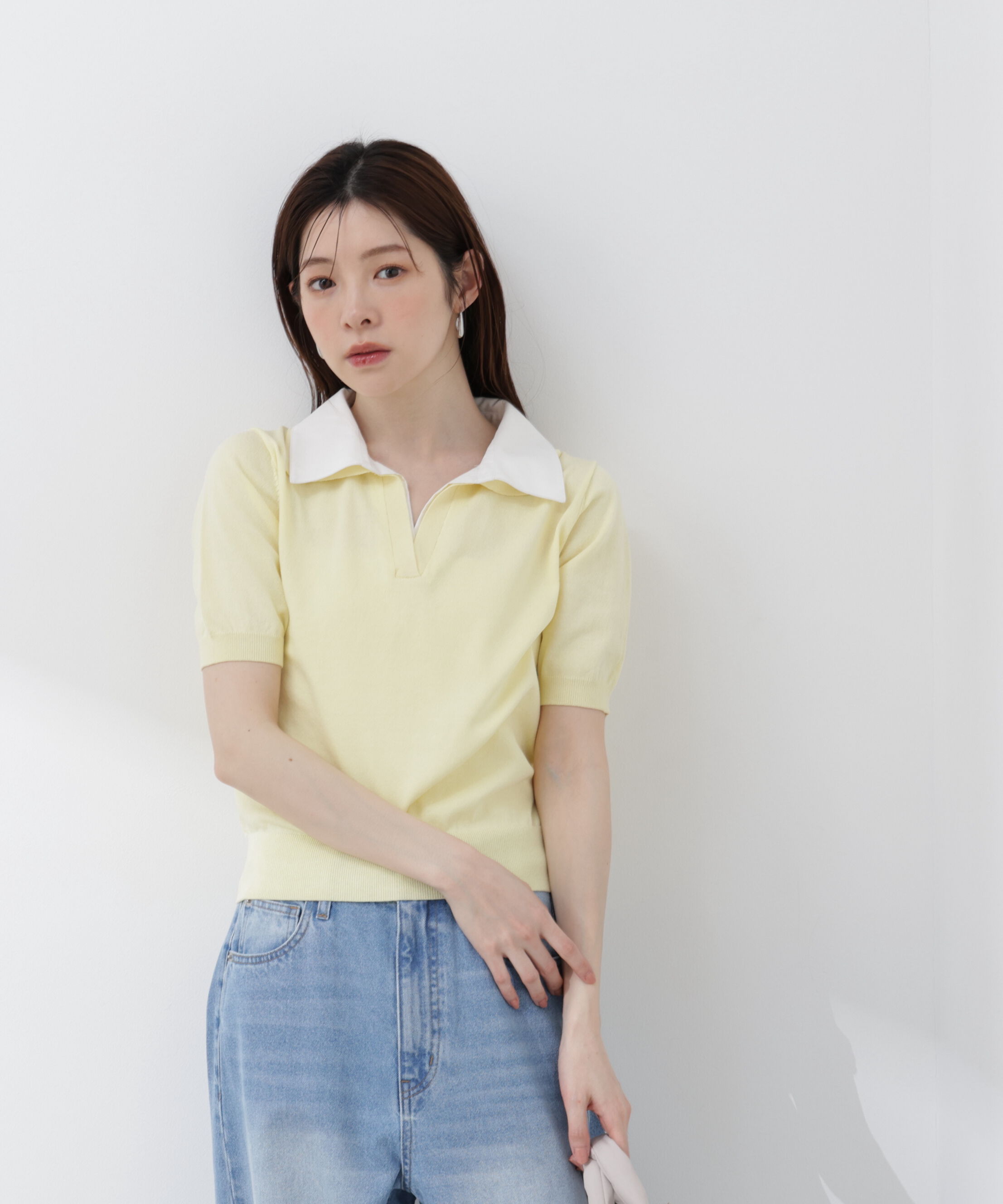 PROPORTION BODY DRESSING「〈a/mie〉レイヤード風ポロニット 26SS」|カーディガン|