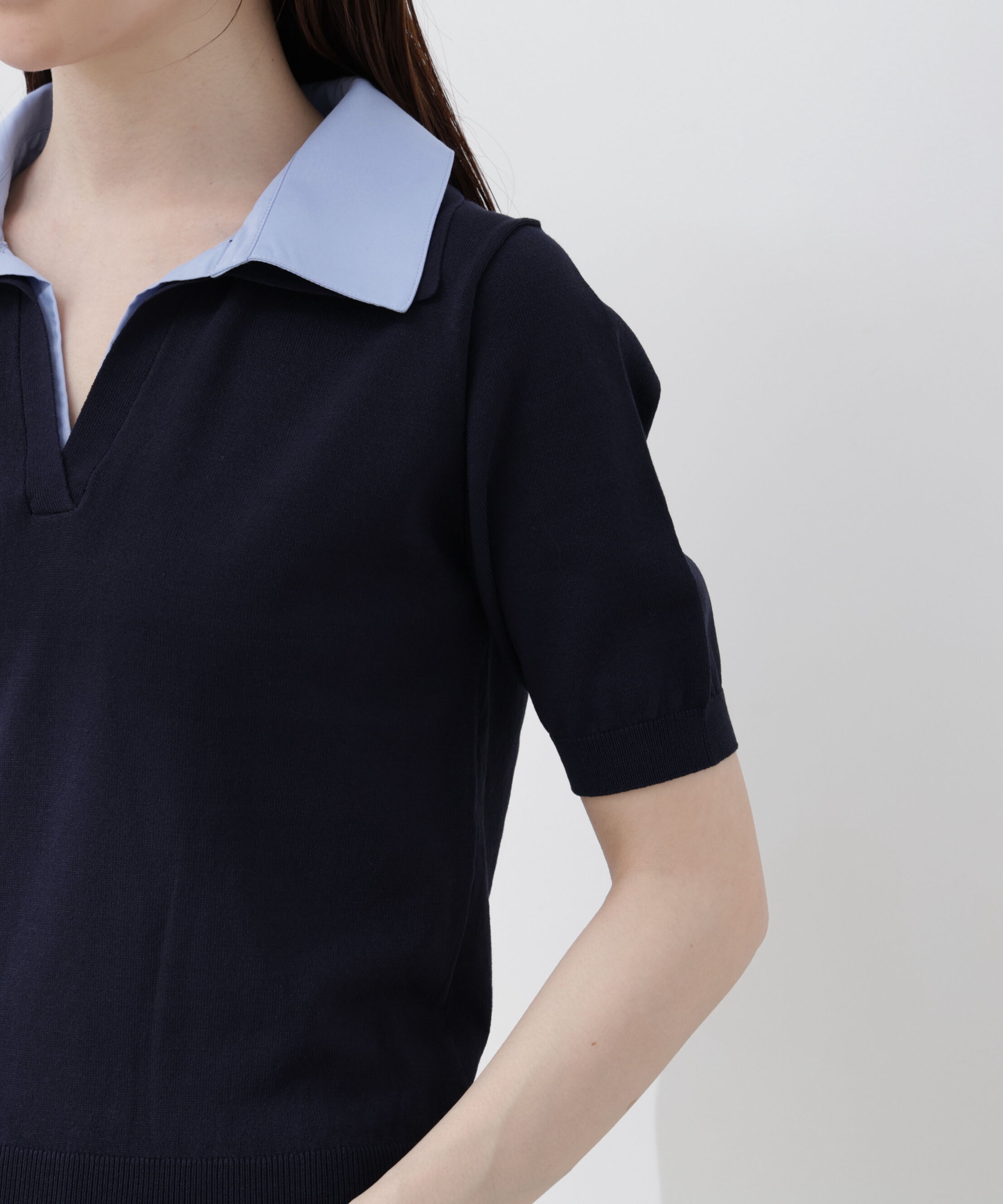 PROPORTION BODY DRESSING「〈a/mie〉レイヤード風ポロニット 26SS」|カーディガン|