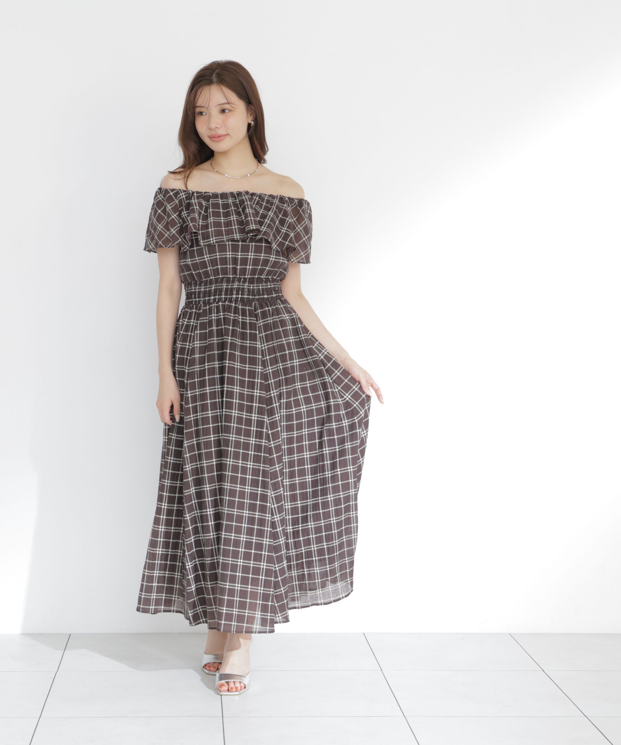 PROPORTION BODY DRESSING「シアーチェックオフショルワンピース26SS」|ワンピース|