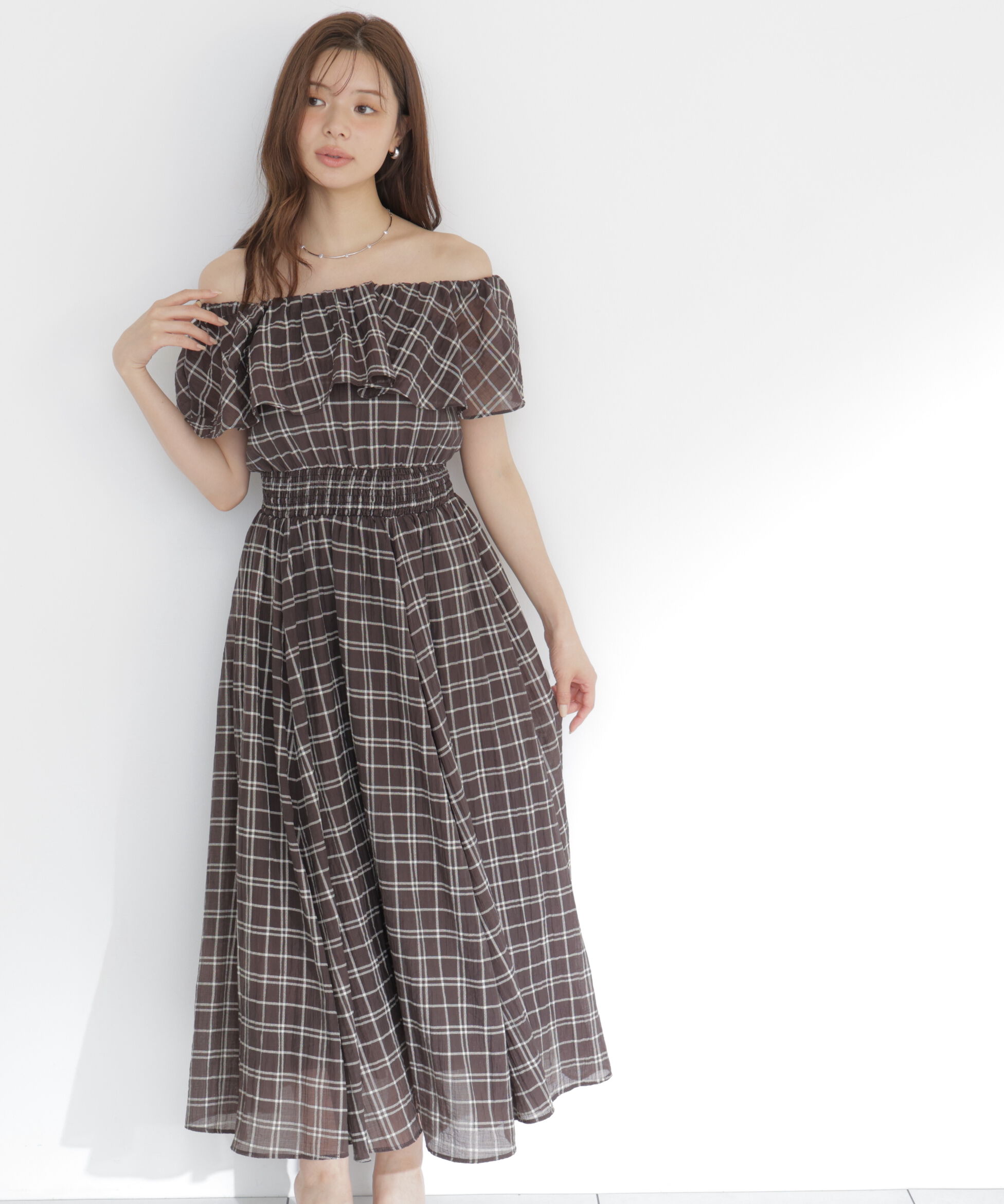 PROPORTION BODY DRESSING「シアーチェックオフショルワンピース26SS」|ワンピース|