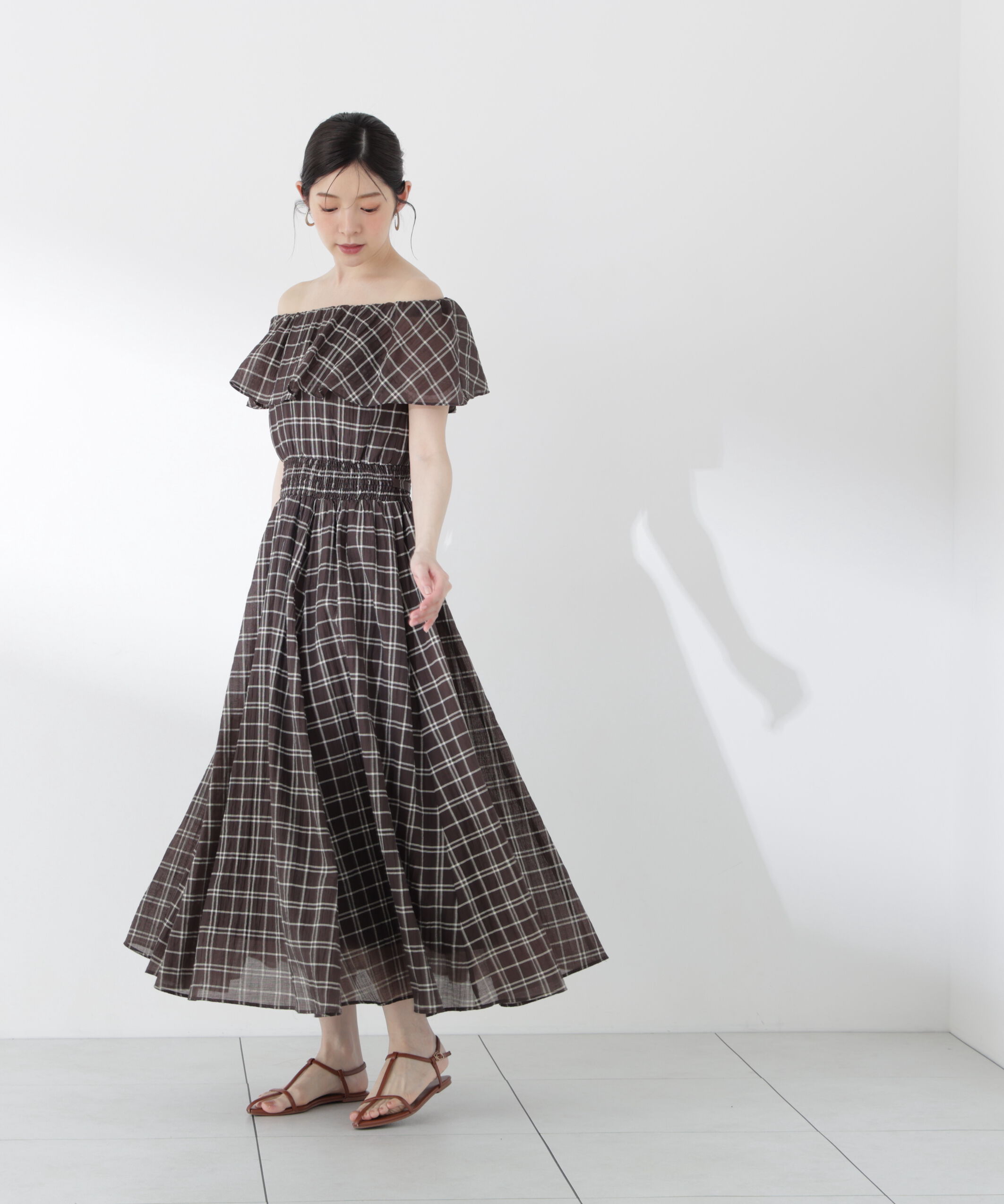 PROPORTION BODY DRESSING「シアーチェックオフショルワンピース26SS」|ワンピース|