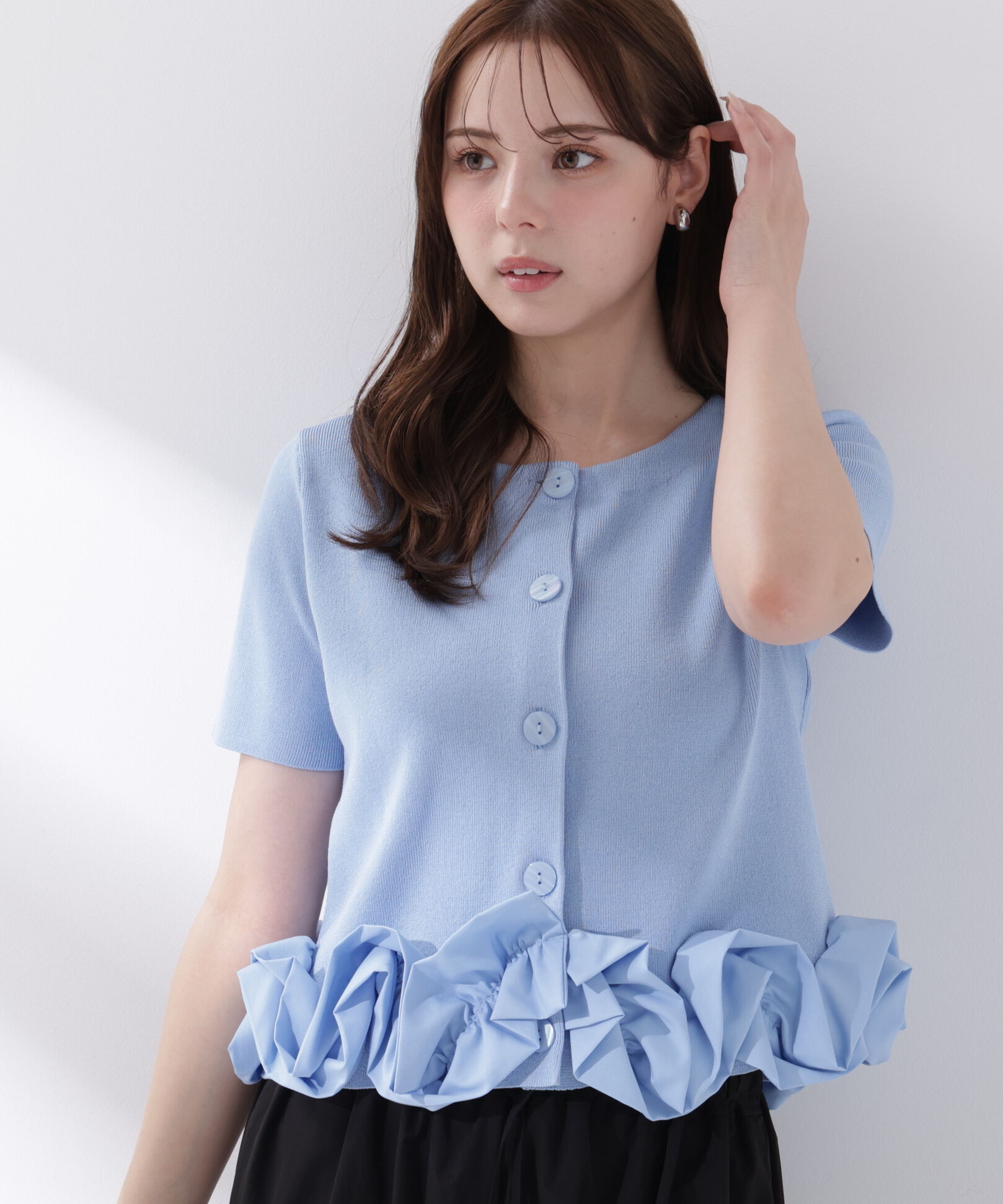 PROPORTION BODY DRESSING「＜中川紅葉さん着用＞〈a/mie〉半袖ホイップヘムカーディガン」|カーディガン|