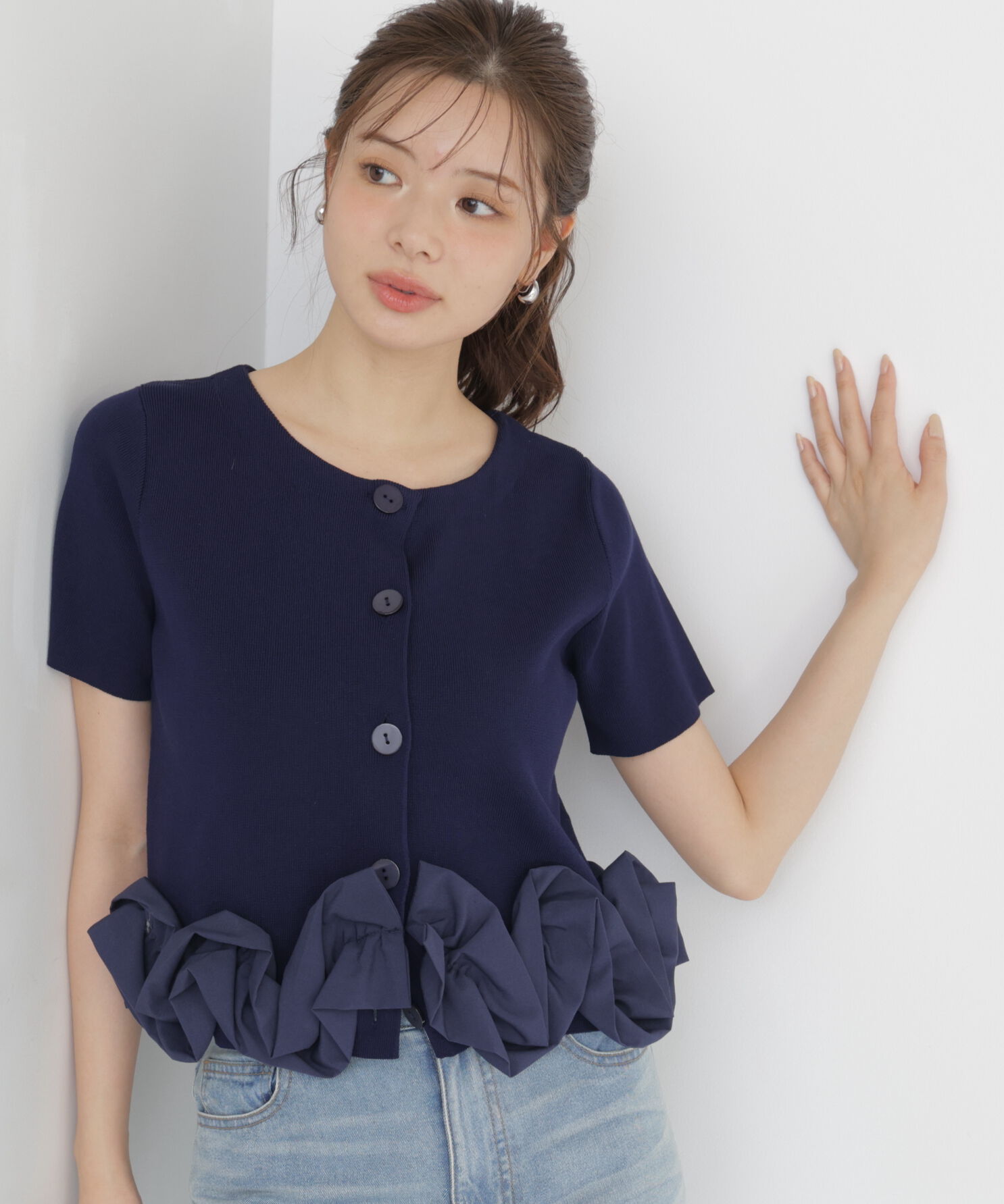 PROPORTION BODY DRESSING「＜中川紅葉さん着用＞〈a/mie〉半袖ホイップヘムカーディガン」|カーディガン|
