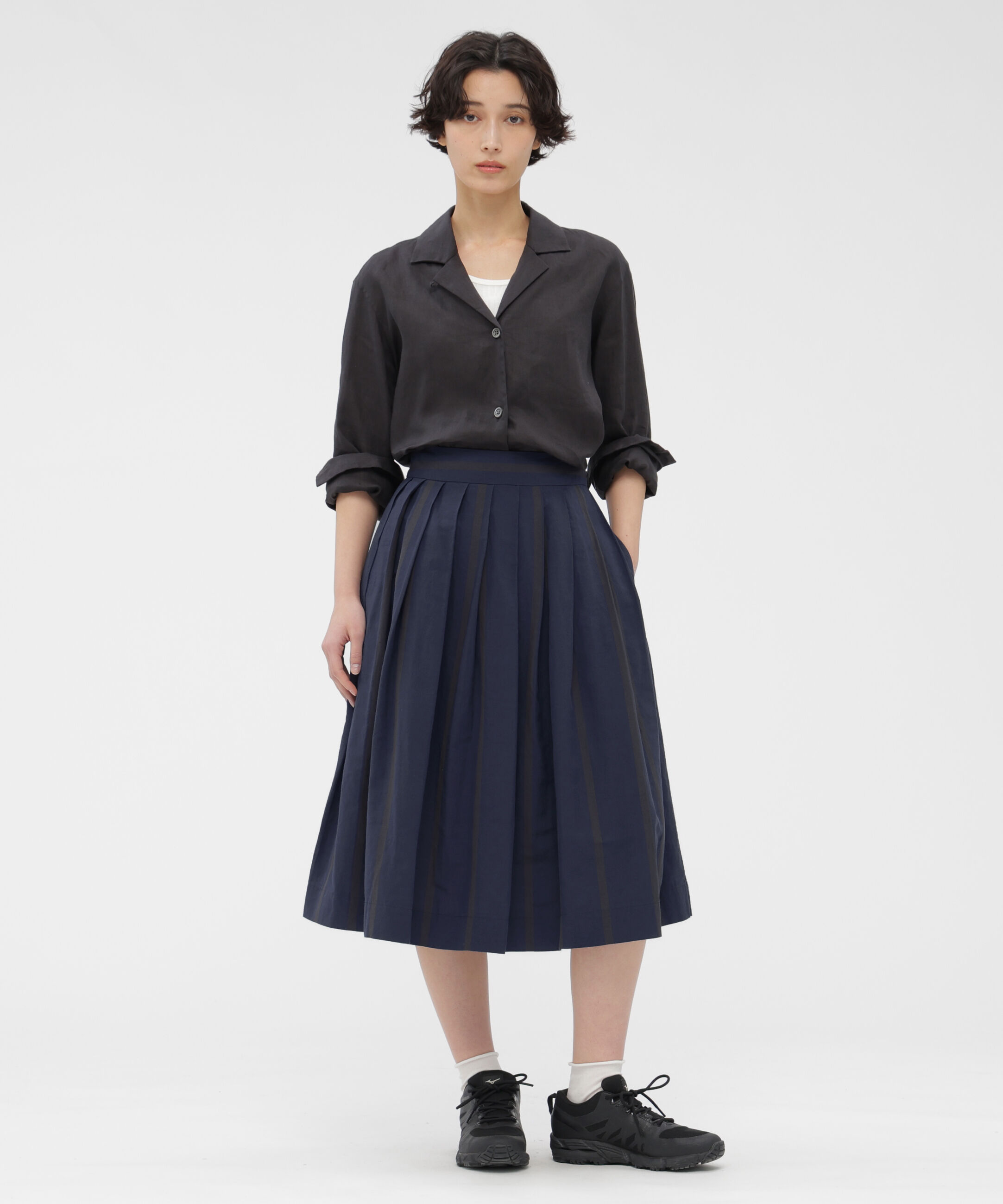  「BOLD STRIPE COTTON LINEN SKIRT」|スカート|NAVY