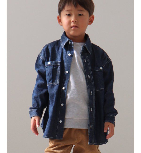 ikka kids「デニム＆チェックオーバーシャツ（120~160cm）」|シャツ・ブラウス|
