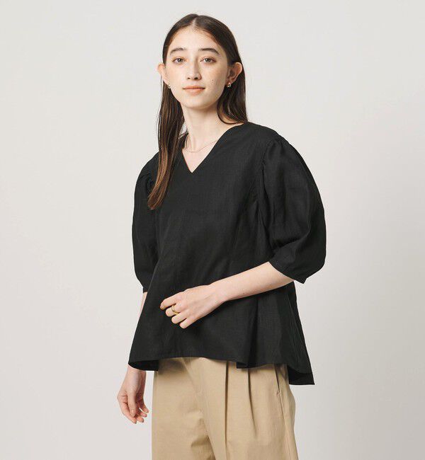UNITED ARROWS「リネン フレア パフスリー ブブラウス ‐ウォッシャブル‐」|シャツ・ブラウス|BLACK