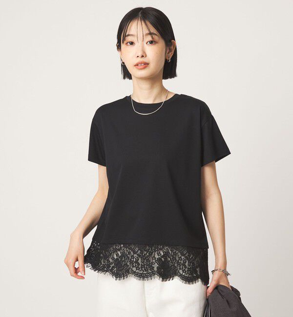 UNITED ARROWS green label relaxing「スソ レース ショートスリーブ カットソー」|Tシャツ・カットソー|BLACK