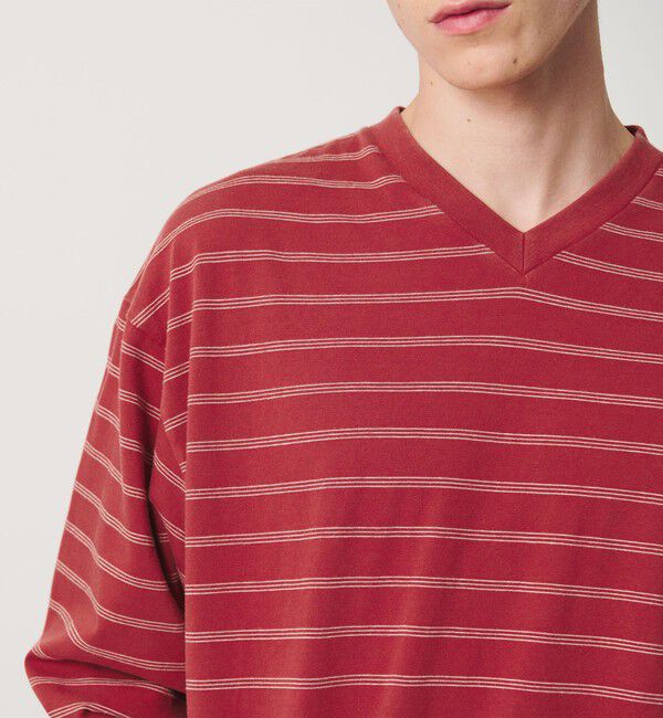 MONKEY TIME「ウォッシュド ボーダー Vネック ロングスリーブ Tシャツ」|Tシャツ・カットソー|