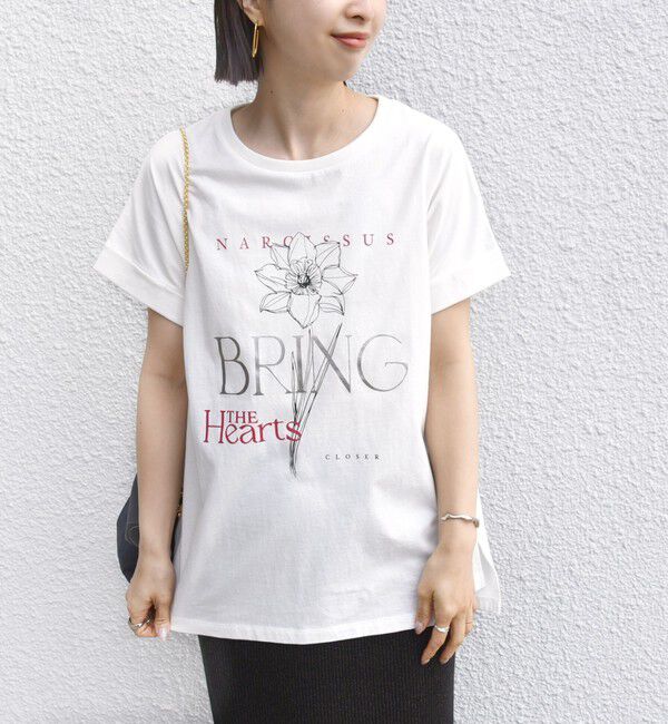 SHIPS for women「【WEB限定】〈手洗い可能〉フラワー 箔 プリント ロゴ TEE」|Tシャツ・カットソー|