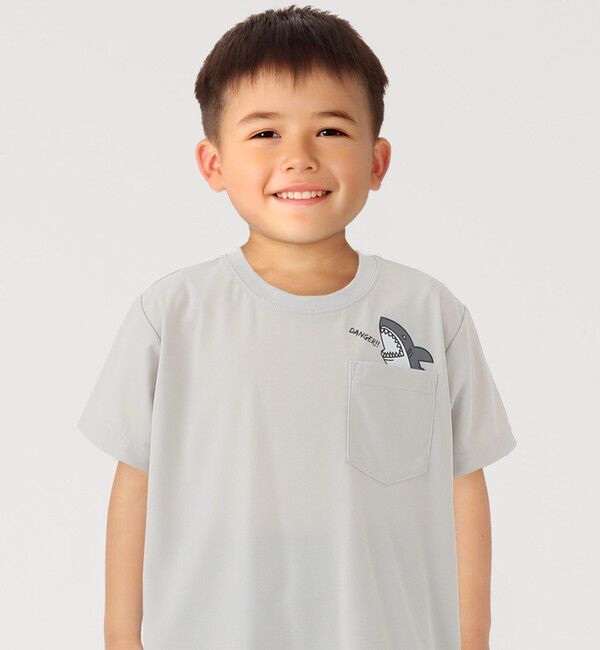 SHIPS Colors 「【WEB限定】SHIPS Colors:90～140cm /〈接触冷感・UVカット〉カノコ ポケット プリントT」|Tシャツ・カットソー|ライトグレー