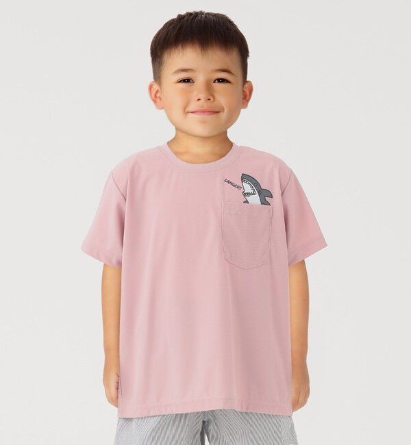 SHIPS Colors 「【WEB限定】SHIPS Colors:90～140cm /〈接触冷感・UVカット〉カノコ ポケット プリントT」|Tシャツ・カットソー|ピンク
