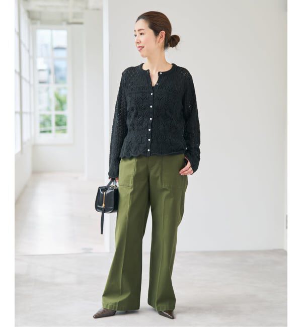 Spick and Span「《予約》コットン混透かし柄ペプラムカーディガン」|カーディガン|