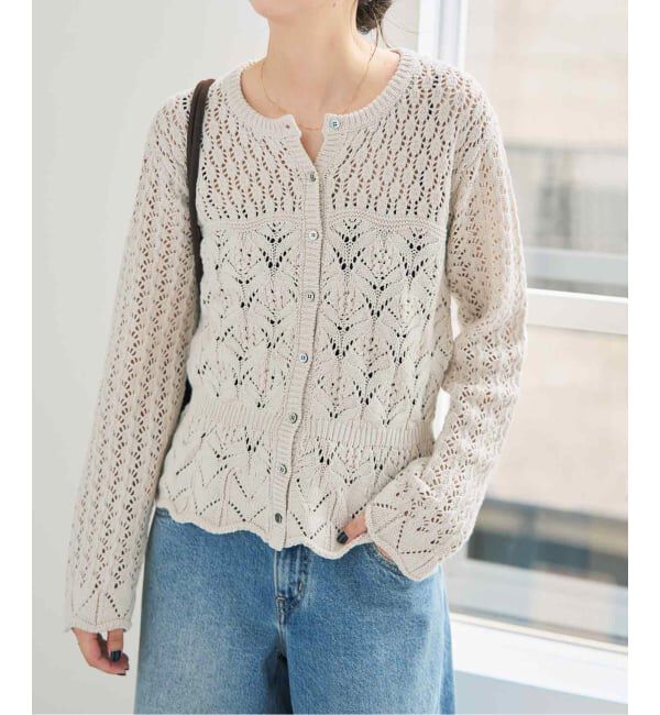 Spick and Span「《予約》コットン混透かし柄ペプラムカーディガン」|カーディガン|