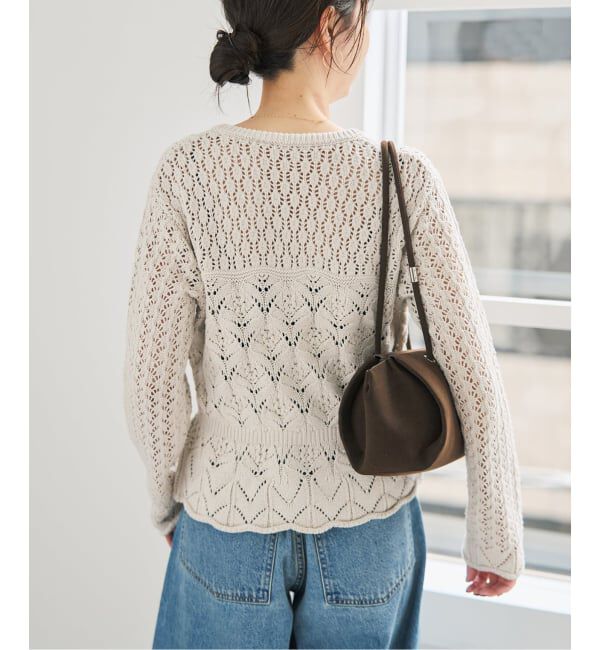 Spick and Span「《予約》コットン混透かし柄ペプラムカーディガン」|カーディガン|
