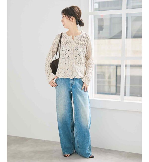 Spick and Span「《予約》コットン混透かし柄ペプラムカーディガン」|カーディガン|