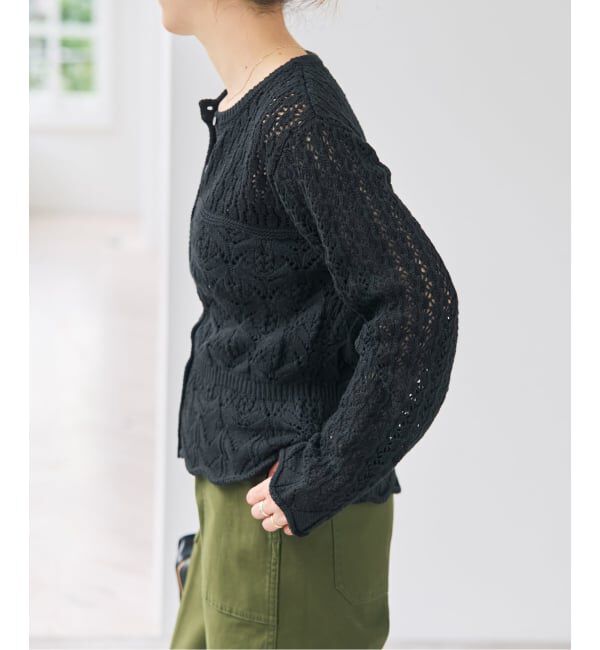 Spick and Span「《予約》コットン混透かし柄ペプラムカーディガン」|カーディガン|