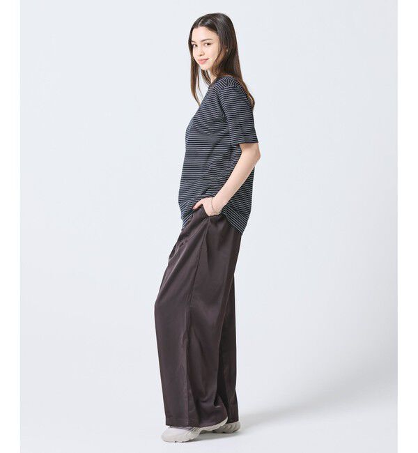 LACOSTE「オーバーサイズイージーサテンドレープフレアパンツ / ワイドタックパンツ」|サルエル|
