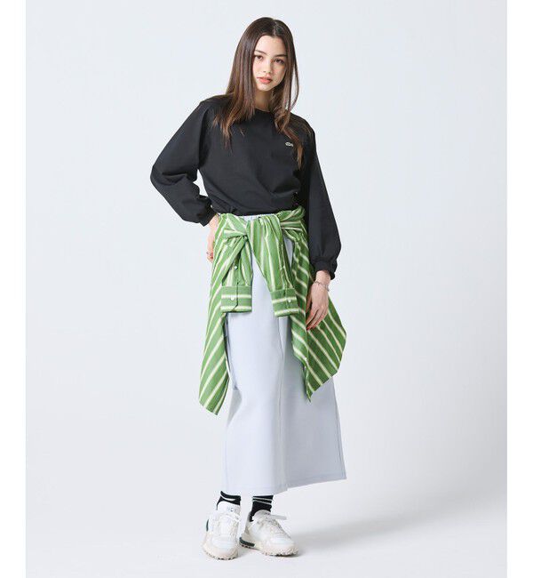 LACOSTE「クロップド丈 バルーンスリーブ ギャザー ロングスリーブTシャツ」|Tシャツ・カットソー|