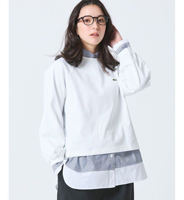 LACOSTE「クロップド丈 バルーンスリーブ ギャザー ロングスリーブTシャツ」|Tシャツ・カットソー|