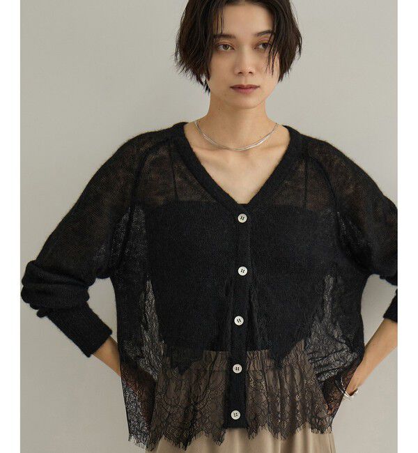 SALON adam et rope'「シアーアルパカヘムスカラップカーディガン」|カーディガン|ブラック(01)