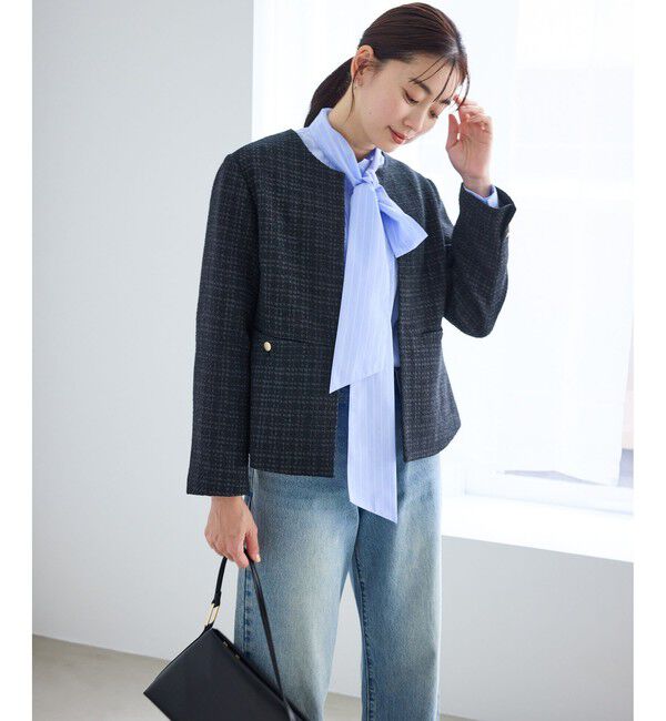 Rope&rsquo;Picnic「【WEB限定カラー】ツイードフレアジャケット/入卒式・セレモニー対応・リンクコーデ」|ノーカラージャケット|