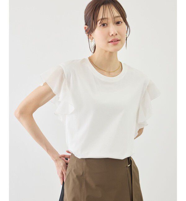 Rope&rsquo;Picnic「【ちゃんと+かわいい保証】70シルケットシアーフリルスリーブトップス/UVケア・接触冷感」|Tシャツ・カットソー|