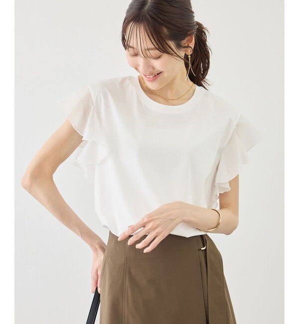 Rope&rsquo;Picnic「【ちゃんと+かわいい保証】70シルケットシアーフリルスリーブトップス/UVケア・接触冷感」|Tシャツ・カットソー|