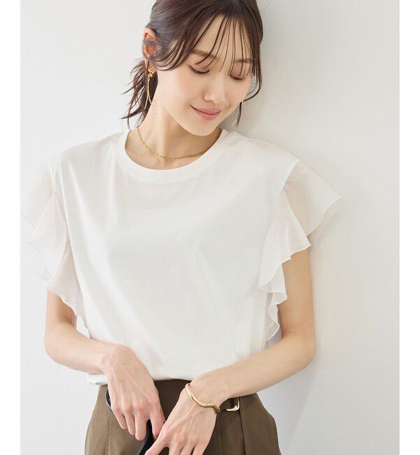 Rope&rsquo;Picnic「【ちゃんと+かわいい保証】70シルケットシアーフリルスリーブトップス/UVケア・接触冷感」|Tシャツ・カットソー|