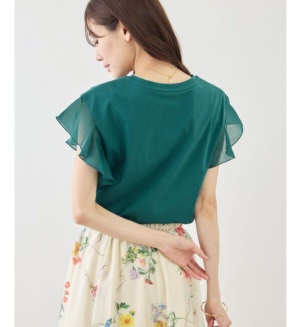 Rope&rsquo;Picnic「【ちゃんと+かわいい保証】70シルケットシアーフリルスリーブトップス/UVケア・接触冷感」|Tシャツ・カットソー|
