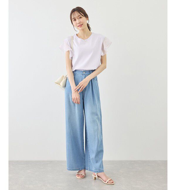Rope&rsquo;Picnic「【ちゃんと+かわいい保証】70シルケットシアーフリルスリーブトップス/UVケア・接触冷感」|Tシャツ・カットソー|