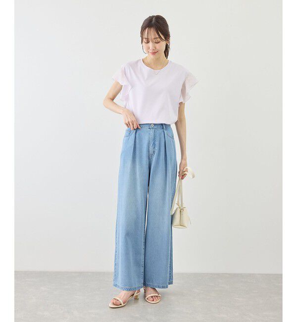 Rope&rsquo;Picnic「【ちゃんと+かわいい保証】70シルケットシアーフリルスリーブトップス/UVケア・接触冷感」|Tシャツ・カットソー|