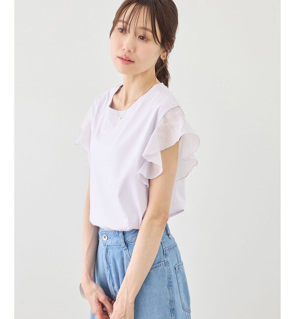 Rope&rsquo;Picnic「【ちゃんと+かわいい保証】70シルケットシアーフリルスリーブトップス/UVケア・接触冷感」|Tシャツ・カットソー|