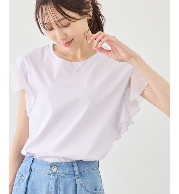 Rope&rsquo;Picnic「【ちゃんと+かわいい保証】70シルケットシアーフリルスリーブトップス/UVケア・接触冷感」|Tシャツ・カットソー|