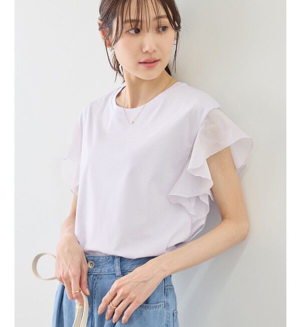 Rope&rsquo;Picnic「【ちゃんと+かわいい保証】70シルケットシアーフリルスリーブトップス/UVケア・接触冷感」|Tシャツ・カットソー|