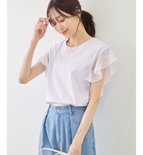 Rope&rsquo;Picnic「【ちゃんと+かわいい保証】70シルケットシアーフリルスリーブトップス/UVケア・接触冷感」|Tシャツ・カットソー|